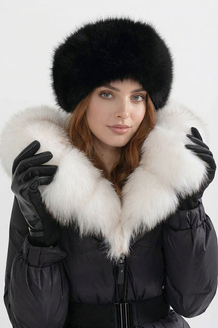 Alice - Belted Puffer Jacket with Fox Fur Lined Hood