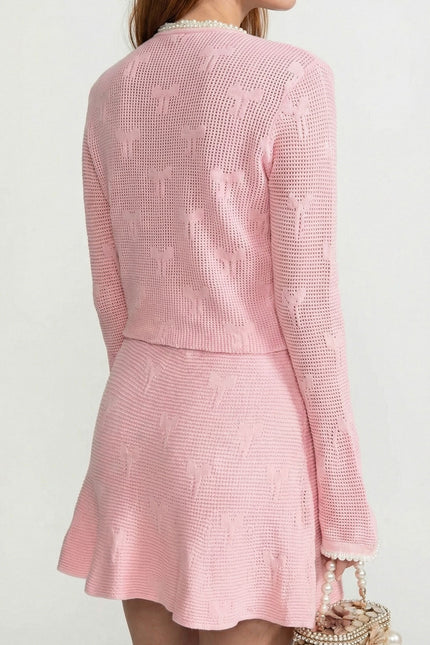 Alma - Knit Co-ord Set With Pearl and Bow Detailing