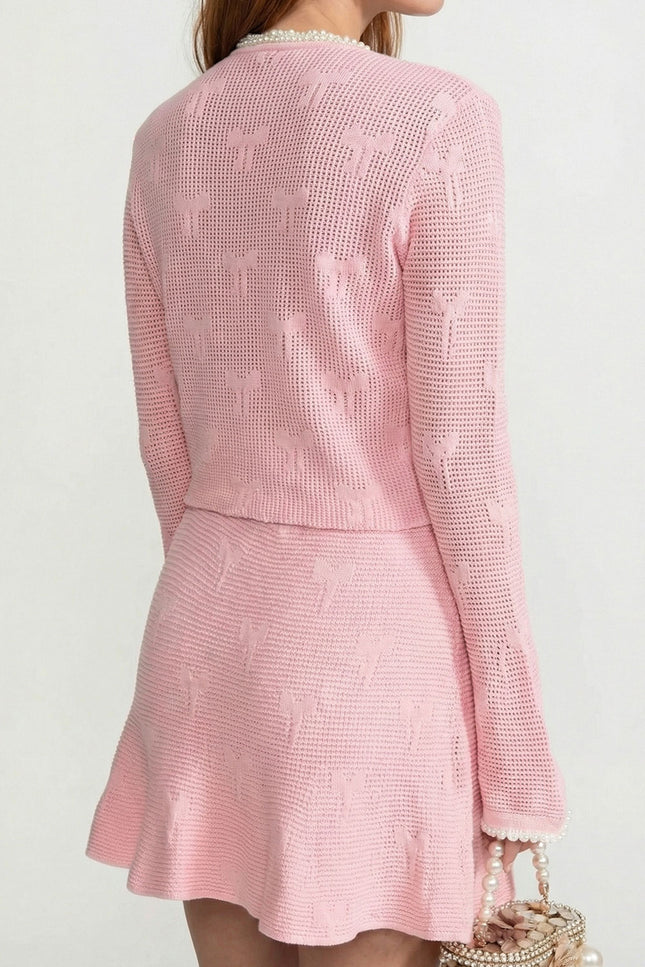 Alma - Knit Co-ord Set With Pearl and Bow Detailing