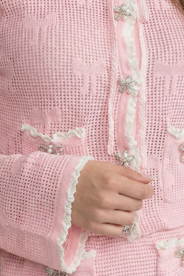 Alma - Knit Co-ord Set With Pearl and Bow Detailing