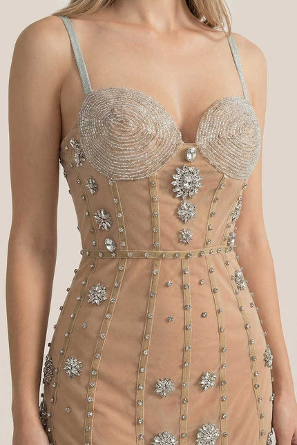 Amara - Mini Dress with Fitted Bodice and Silver Beading Accents