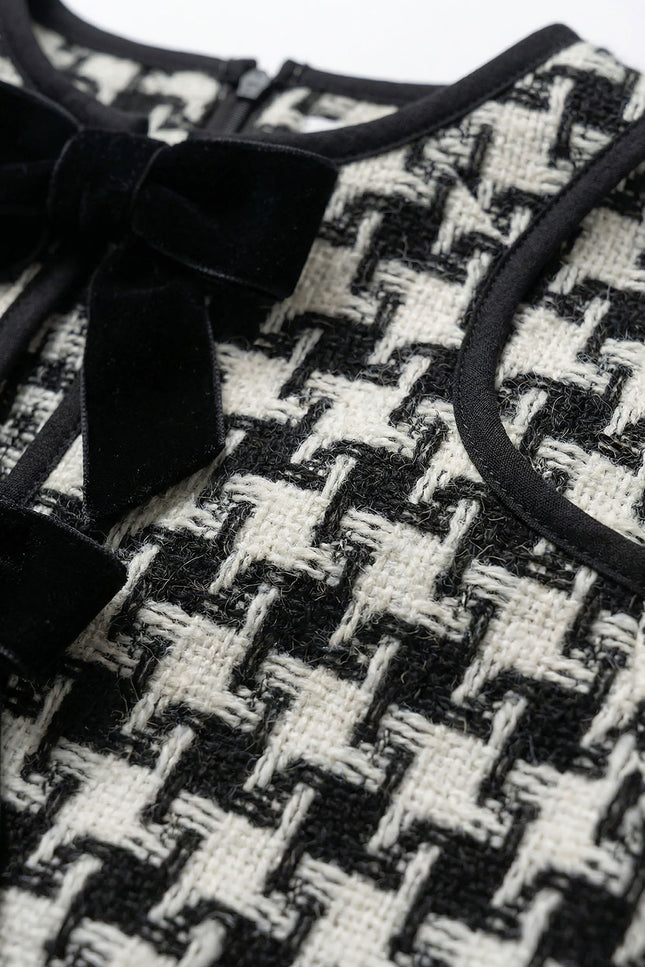 Amarante - Velvet Bow Tweed Mini Dress With Check Pattern