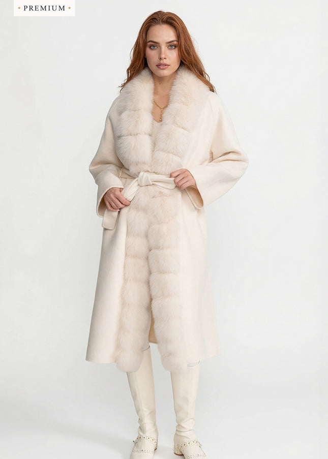 Amélie - Wool Long Coat with Fox Fur Front
