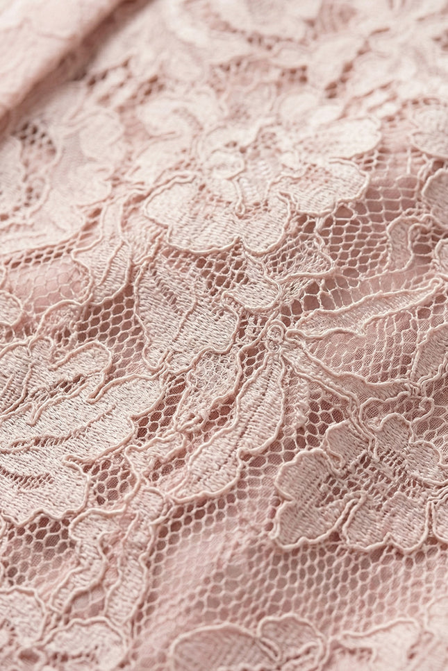 Anne - Floral Lace Fitted Dress with Button Accents & Scalloped Hem