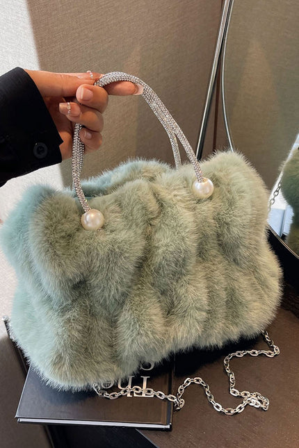 Aralia - Faux Fur Mini Bag With Pearl Handle