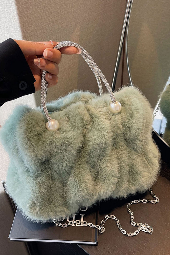 Aralia - Faux Fur Mini Bag With Pearl Handle