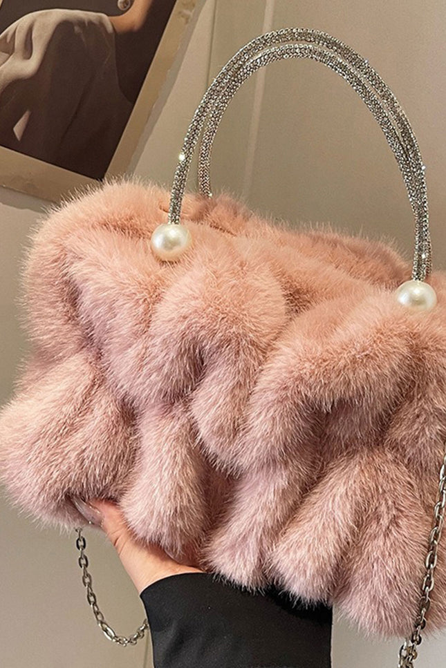 Aralia - Faux Fur Mini Bag With Pearl Handle