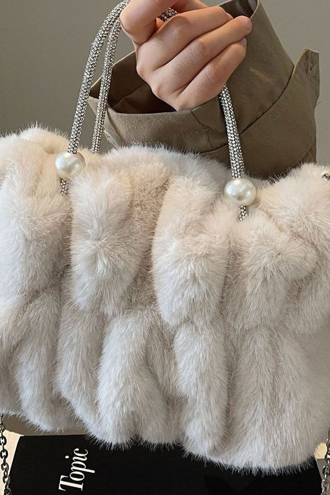 Aralia - Faux Fur Mini Bag With Pearl Handle