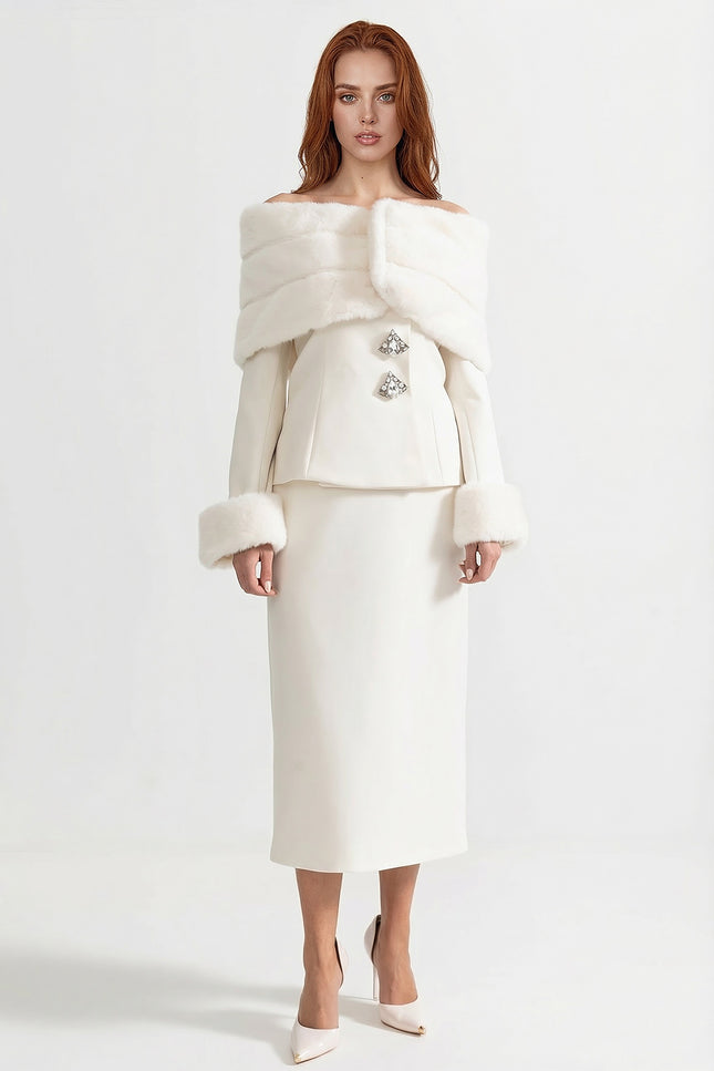 Ayla - Two Piece Faux Fur Set with Midi Skirt
