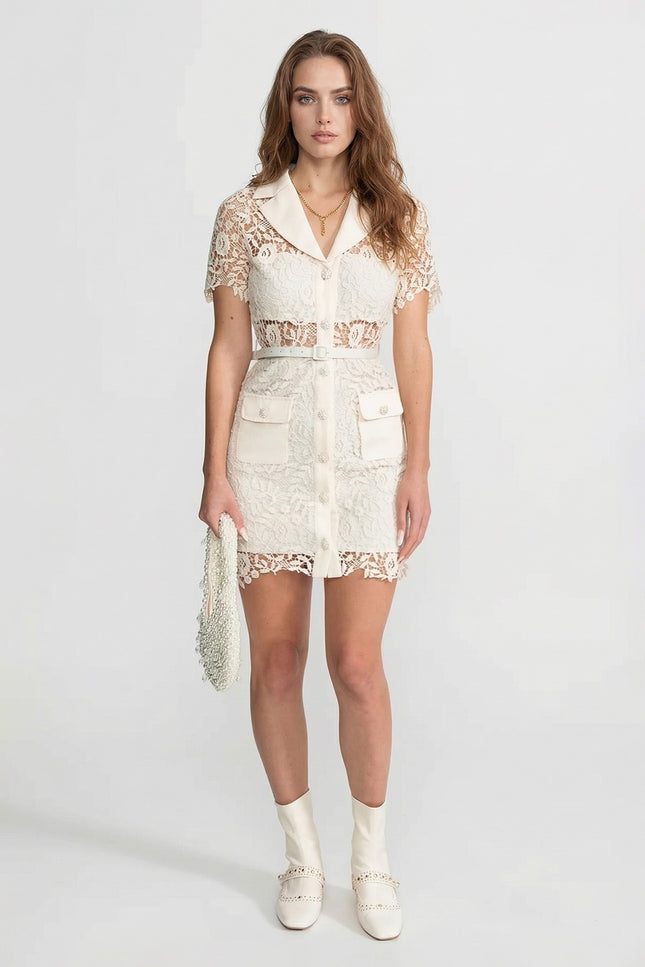 Bella - Mini Dress with Contrast Collar and Jewel Buttons