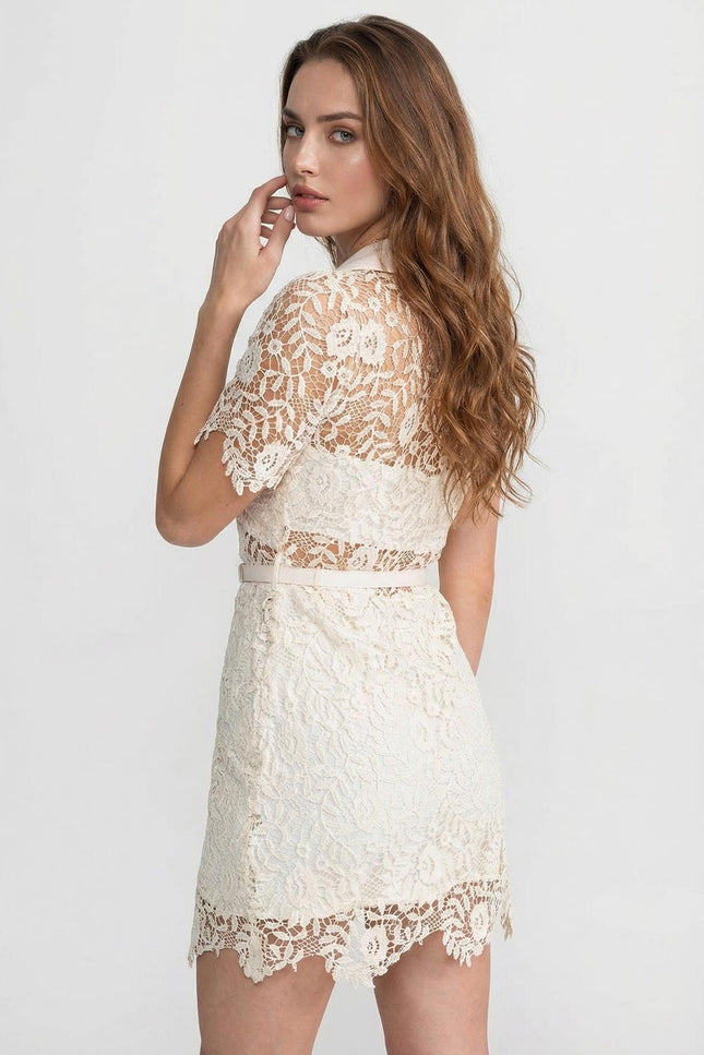 Bella - Mini Dress with Contrast Collar and Jewel Buttons