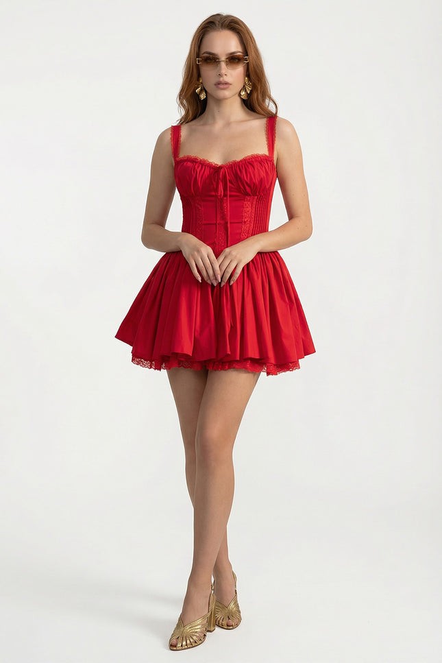 Bellaria - Lace-Up Back Bustier Dress with Gathered Hem
