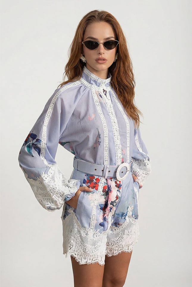 Calyra - Floral Co-Ord with Lace and Belt