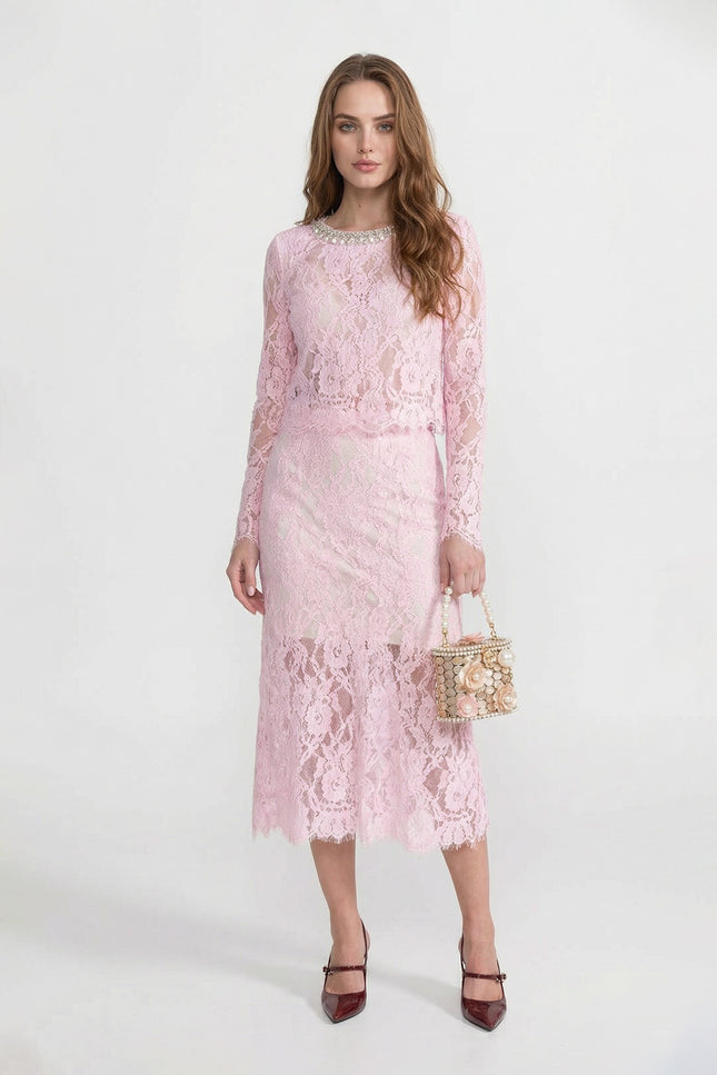 Cecilia - Lace Co-ord Set with Embellished Collar and Buttons