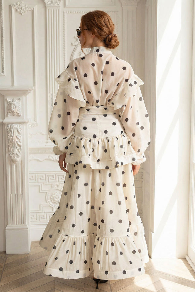 Daniella - Polka Dot Co-Ord With Puff Sleeves and Waist Bow