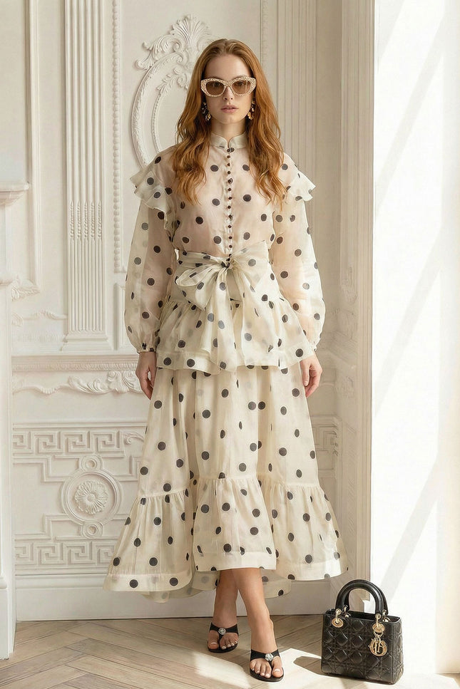 Daniella - Polka Dot Co-Ord With Puff Sleeves and Waist Bow