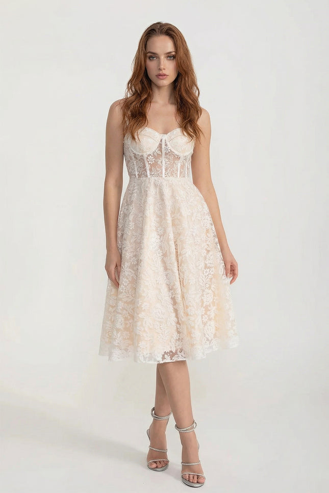 Delphine - Lace Dress with Fitted Bodice and Floral Detailing