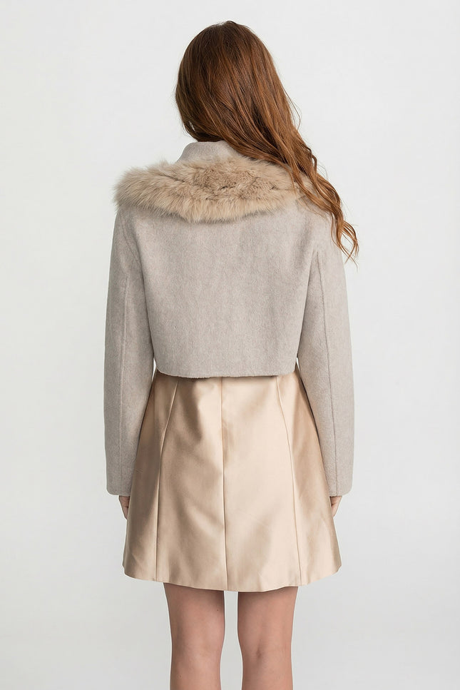 Desirée - Cropped Wool Jacket Featuring Fox Fur Collar