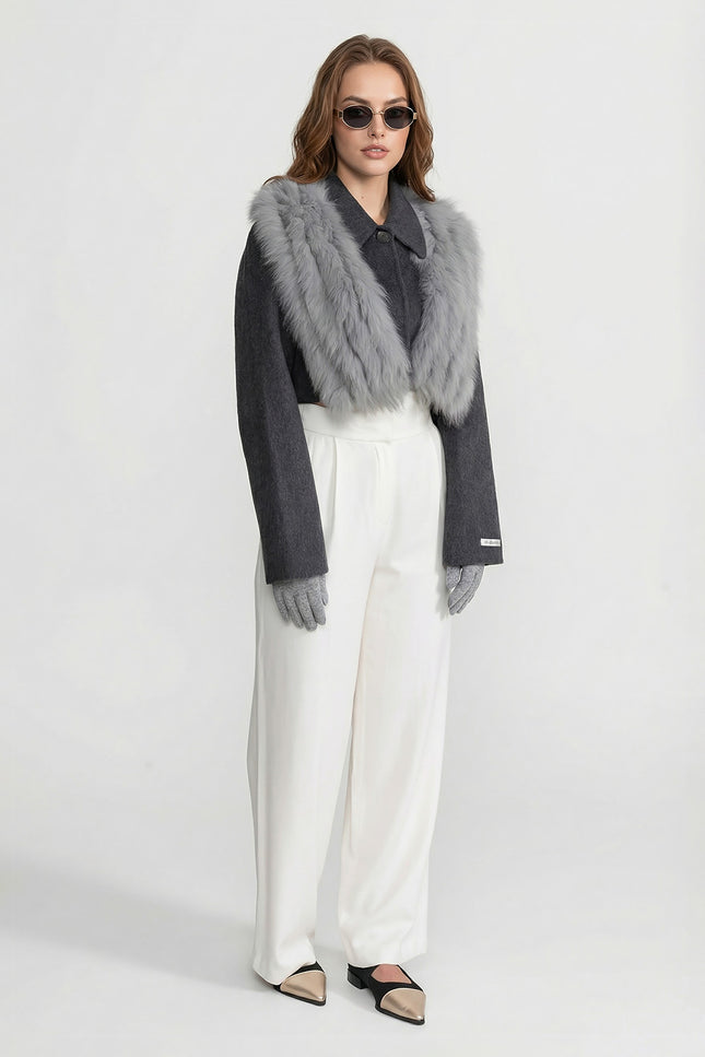 Desirée - Cropped Wool Jacket Featuring Fox Fur Collar