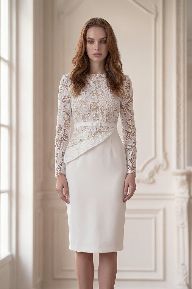 Donatella - Sheer Lace Bodice Midi Dress