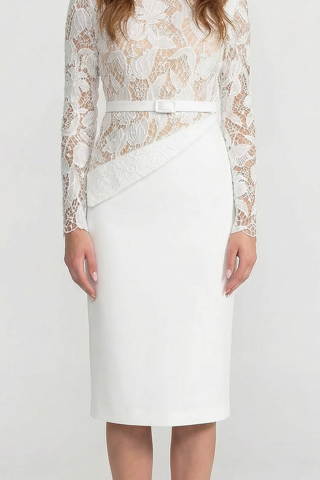 Donatella - Sheer Lace Bodice Midi Dress