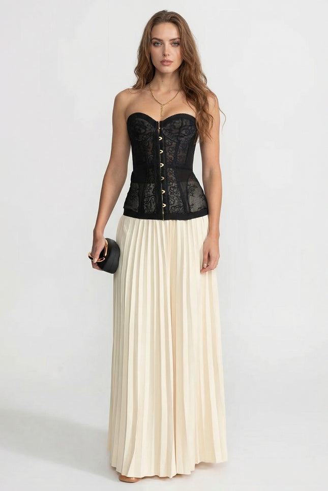 Elena - Strapless Lace Corset Top with Boning and Front Closure