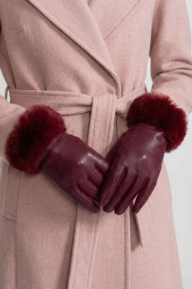 Élise - Vegan Leather Gloves with Fur Cuffs