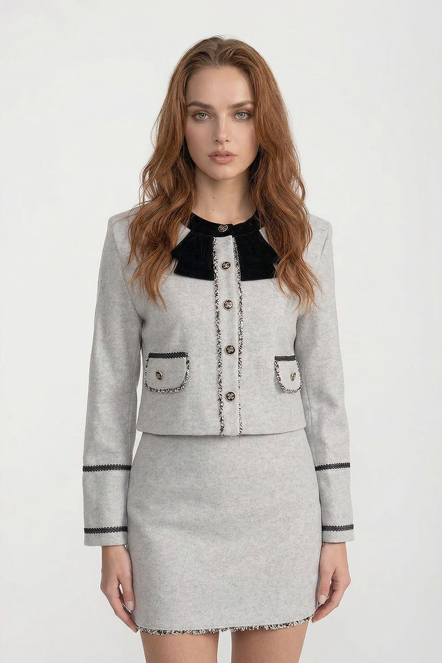 Fernanda - Velvet Bow Collar Detail Co-Ord Set