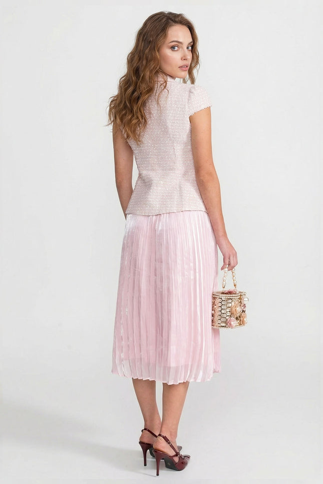 Haylee - Tweed and Organza Co-Ord Set with Crystal Bow Buttons