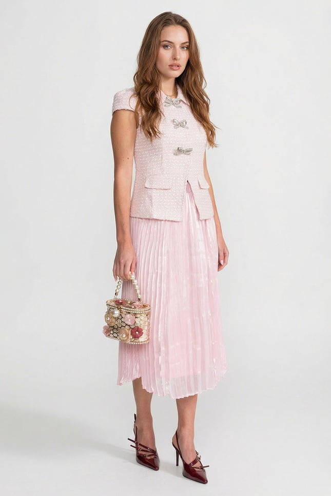 Haylee - Tweed and Organza Co-Ord Set with Crystal Bow Buttons