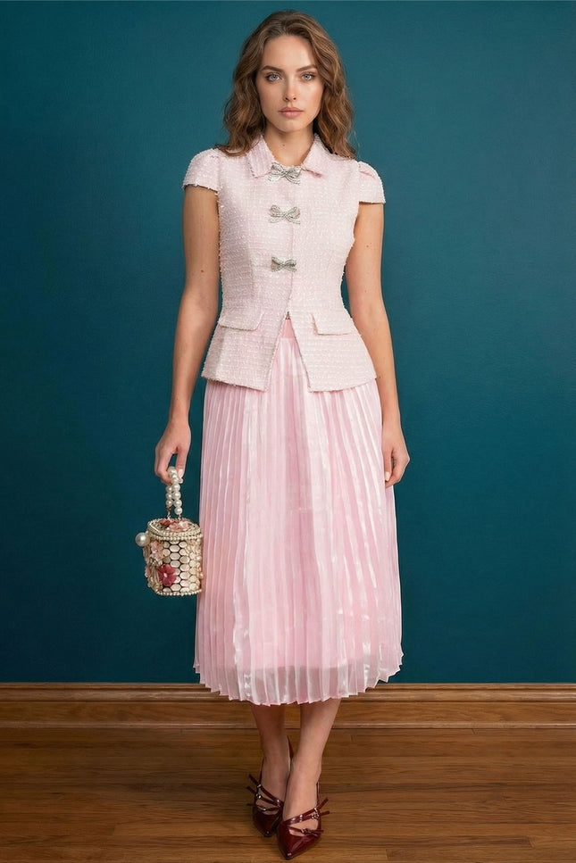 Haylee - Tweed and Organza Co-Ord Set with Crystal Bow Buttons