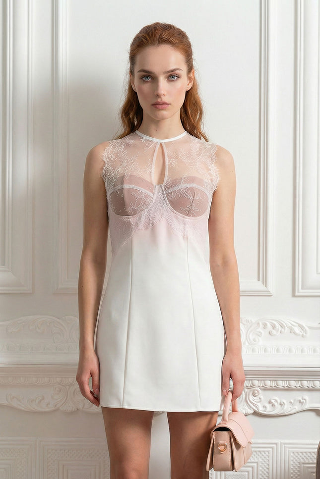 Hortense - Ombré Mini Dress with Ethereal Finish and Lace Detailing