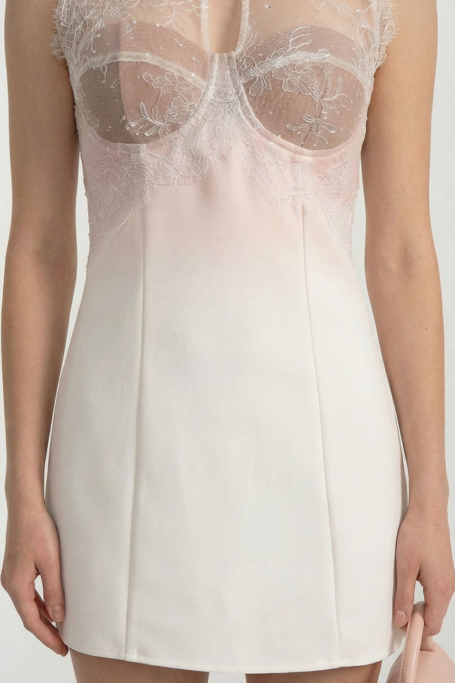 Hortense - Ombré Mini Dress with Ethereal Finish and Lace Detailing
