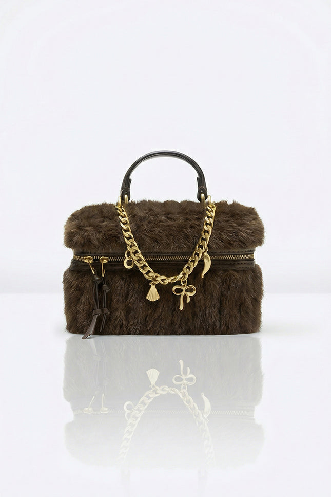 Isabella - Chic Faux Fur Handbag with Chain Accent