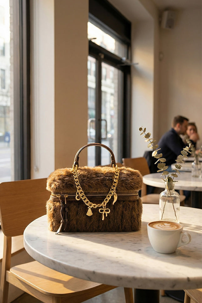 Isabella - Chic Faux Fur Handbag with Chain Accent