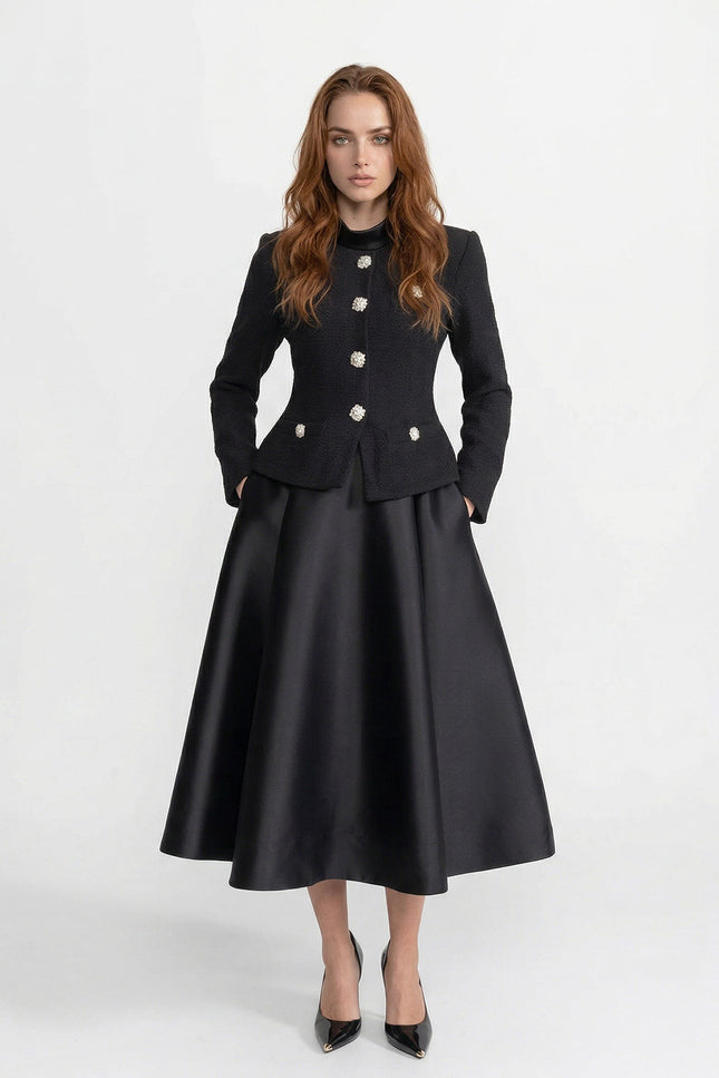 Isaline - Tailored Midi Dress with Ornate Jacket Overlay