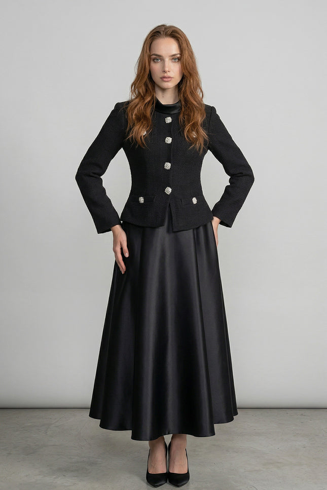 Isaline - Tailored Midi Dress with Ornate Jacket Overlay