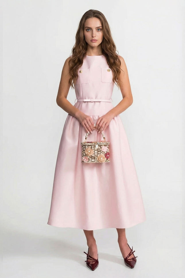 Jeanne - Sleeveless Midi Dress with Belt