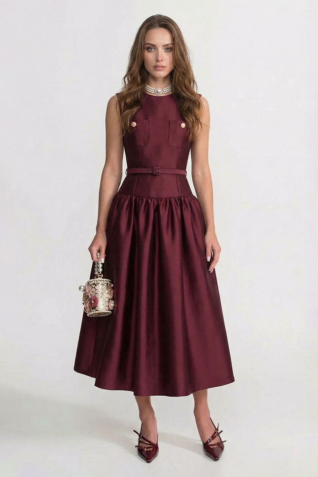 Jeanne - Sleeveless Midi Dress with Belt