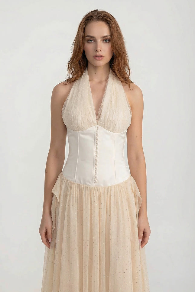 Jovina - Corset Bodice Maxi Gown with Flowing Skirt