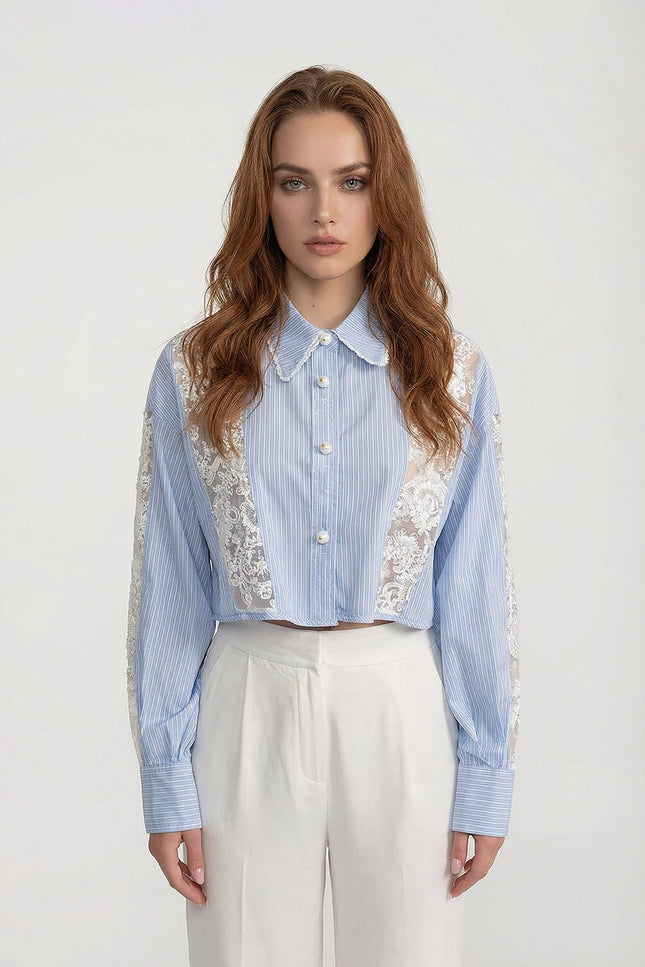Karina - Striped Cotton Lace Shirt