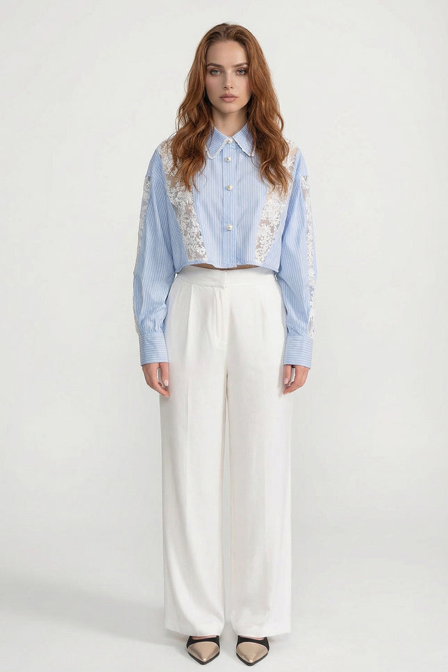 Karina - Striped Cotton Lace Shirt