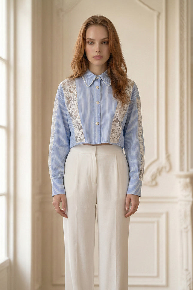 Karina - Striped Cotton Lace Shirt
