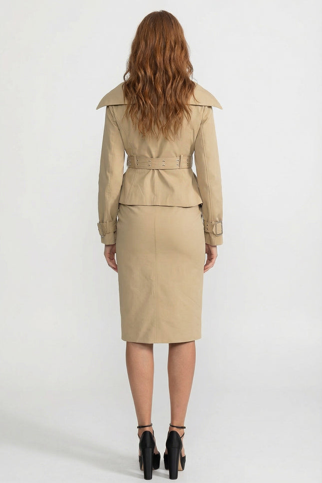 Liliana - Off Shoulder Structured Peplum Jacket with Sleek Pencil Skirt Co-Ord Set