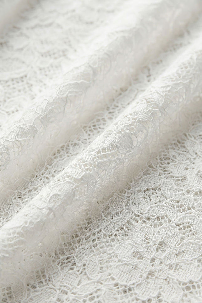 Lucetta - Open Drape Lace Dress with Long Sleeves and Ruffled Hem