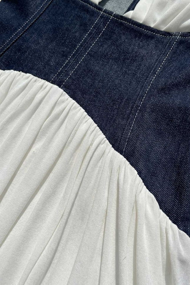 Madeleine - Halter Maxi Dress with Denim Corset Waist