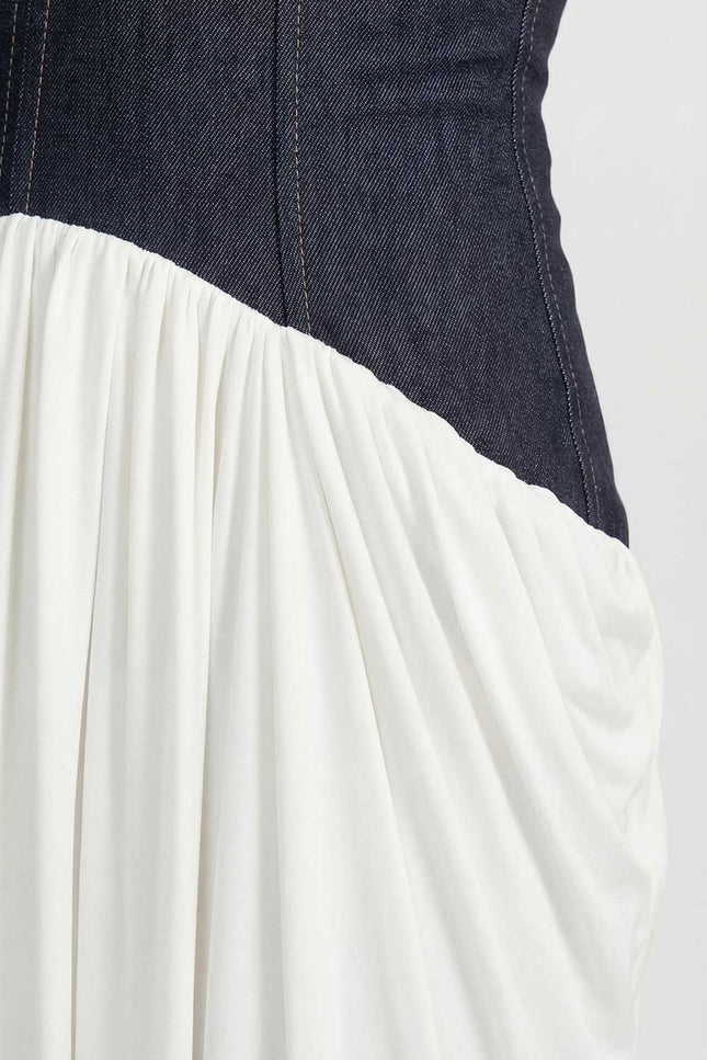 Madeleine - Halter Maxi Dress with Denim Corset Waist