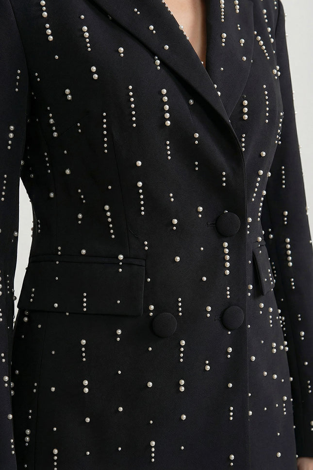 Marcella - Tailored Blazer with White Bead Detailing