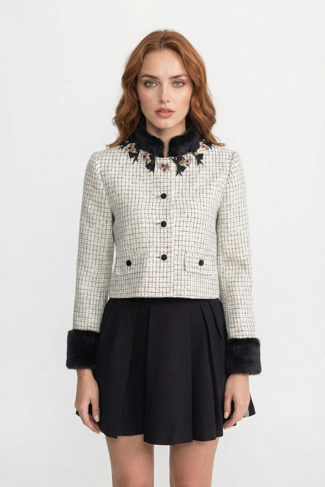 Margaux - Tweed Jacket with Fox Fur Accent