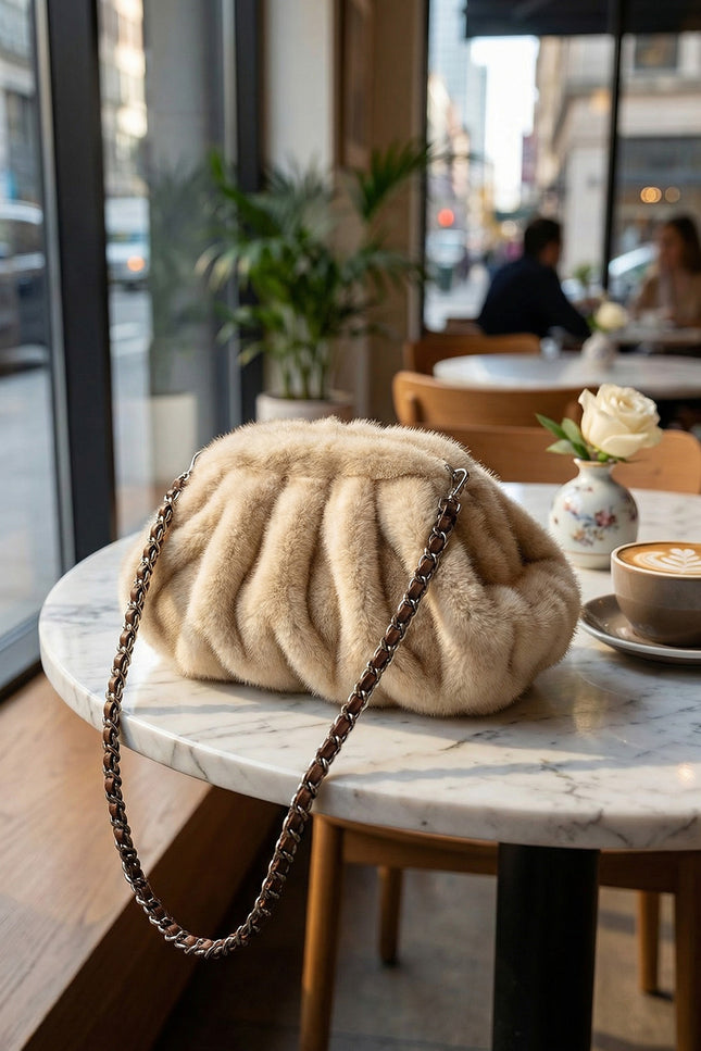 Marinne - Ruched Faux Fur Shoulder Bag